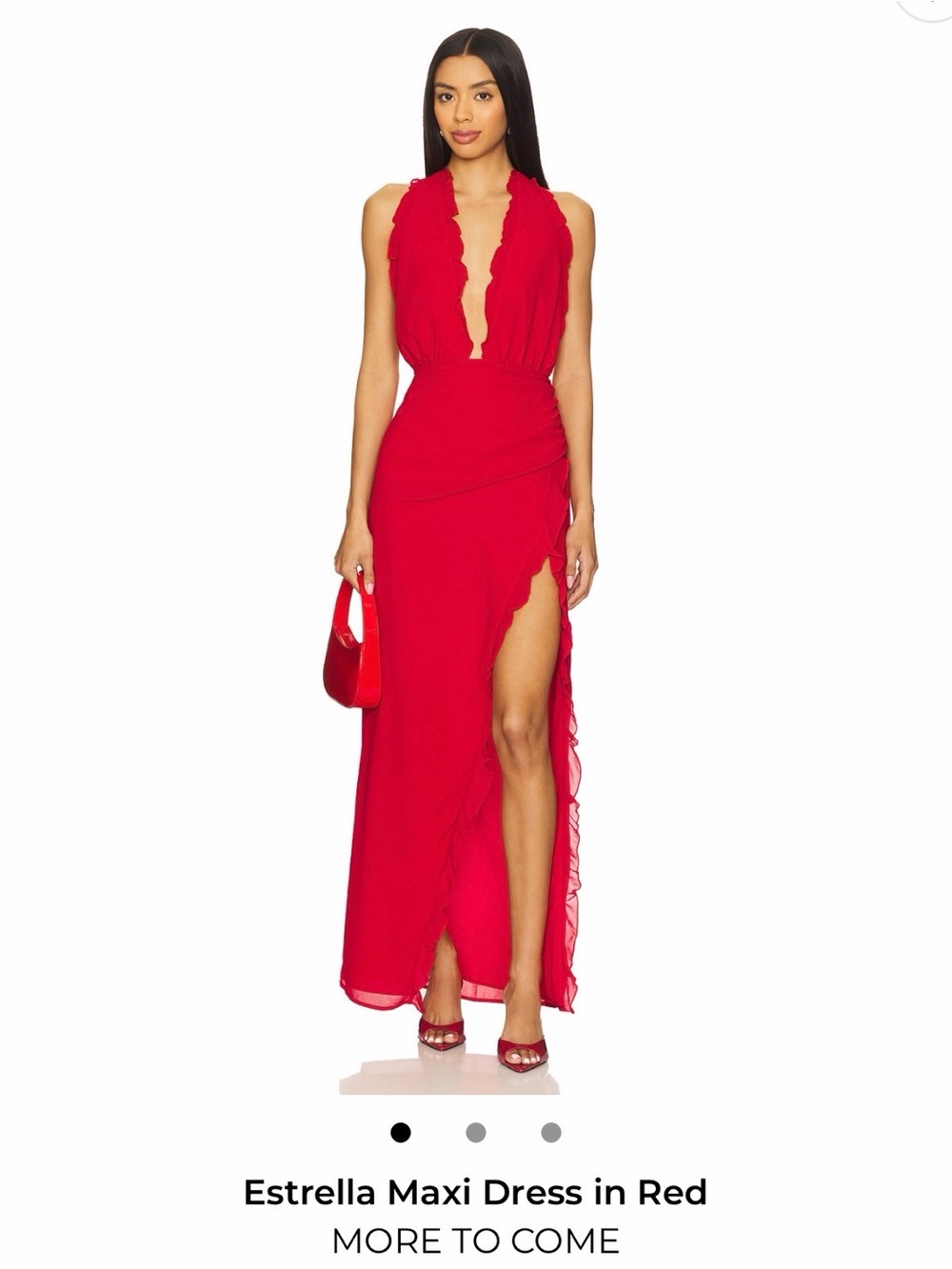 Revolve Estrella Red Halter Maxi Dress with Scalloped Plunge